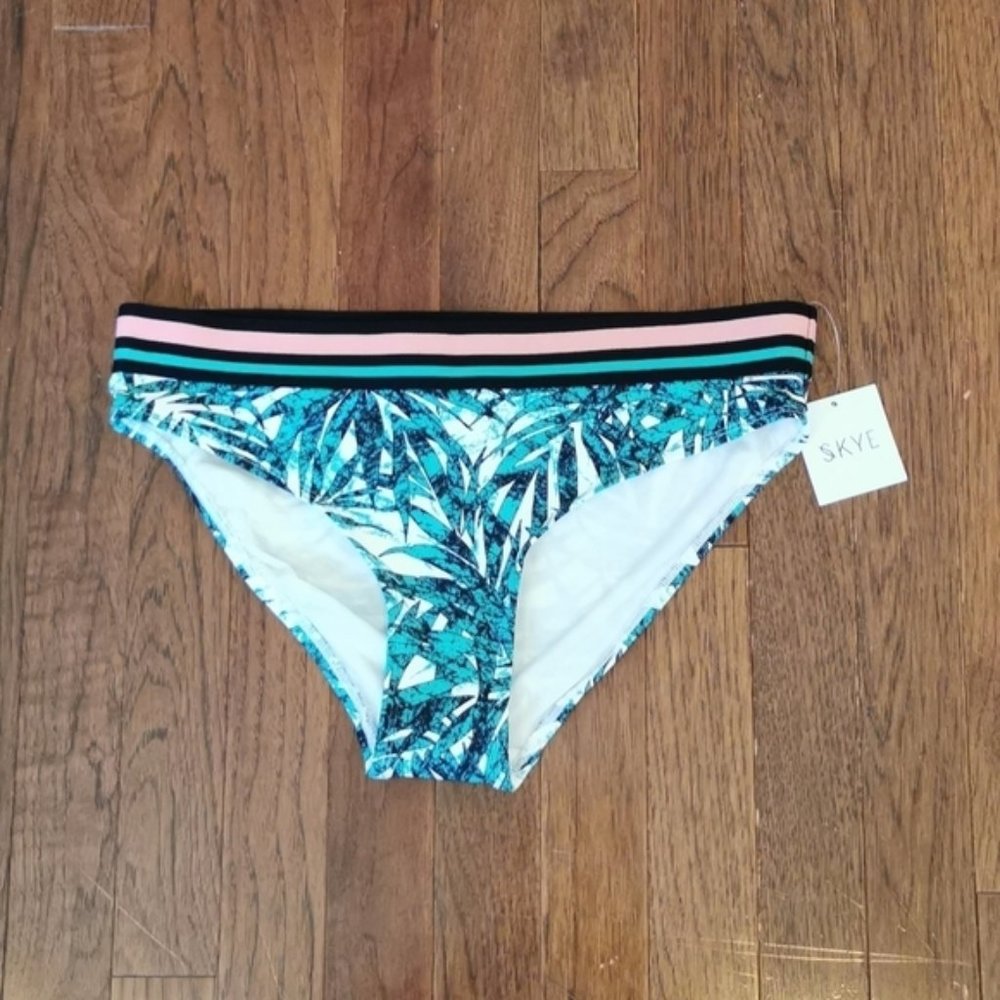 Skye Bikini Bottom Mid Rise Striped Floral Large New